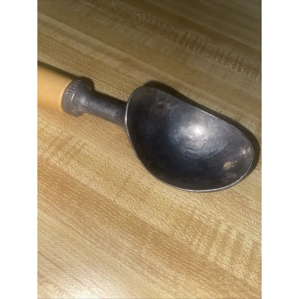 Vintage Aluminum Ice Cream Scoop Spoon with Wooden Handle 7.75” Length